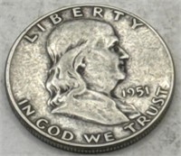 (KC) 1951s  Silver Franklin Half Dollar Coin