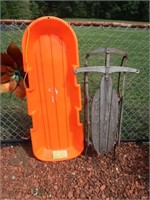 Vintage Wood Sled & Plastic Sled