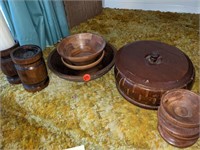 Wooden Decor Lot Bowls, Candle Holder, & More