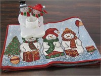 SNOWMAN CANDLE HOLDER AND TABLE RUNNER
