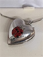 STERLING NECKLACE, HEART AND LADY BUG PENDANT
