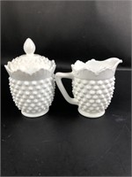 Vintage Fenton Hobnail Milk Glass Creamer & Sugar