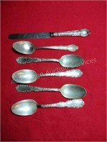 5 Sterling Spoons & an Unmarked Knife