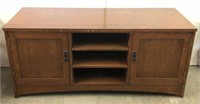 Wooden Media Console with 7 Shelves