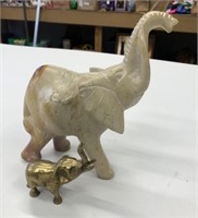 8" Soap Stone & 3" Brass Elephants