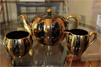 Gold/Black Tea Pot & matching Cream/Sugar