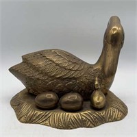 VTG Swan on Nest Brass Figurine, Made in Korea