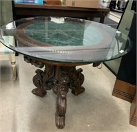 Carved wood Oriental Table with Glass top