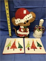 Wooden Santa Mouse, Christmas bell, Two Christmas