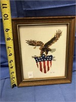 Framed Cross-stitch Eagle & Flag