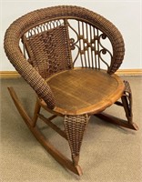 BEAUTIFUL 1920'S ROLLED ARM WICKER ROCKING CHAIR