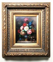 C. Leroy Floral Oil on Canvas in Gilt Frame