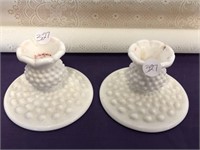 2 Vintage Hobnail Milk Glass Candle Holders