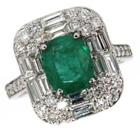 14k Gold 2.82 ct Natural Emerald & Diamond Ring