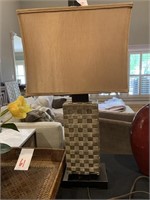 33 “ SILVER CONTEMPORARY TABLE LAMP W/ TAUPE