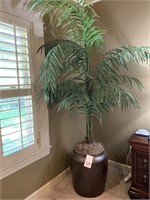 7 FT FAUX PALM IN 21 “ BROWN POTTERY VASE