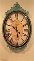 36" Green Metal Oval Wall Clock
