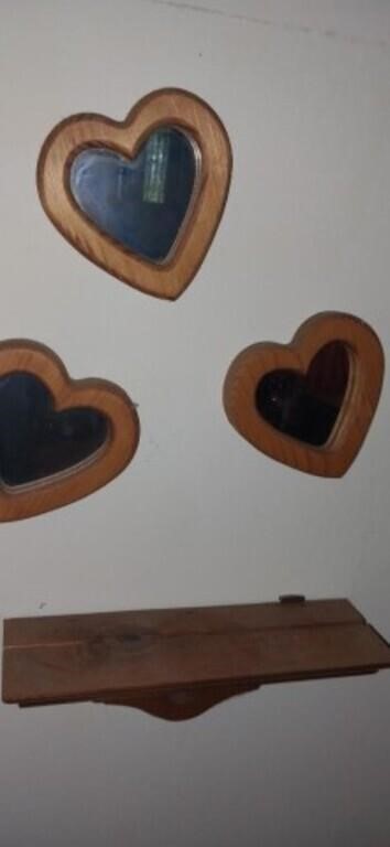 Small shelf and heart mirrors