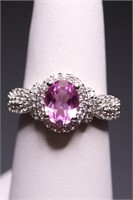 Oval cut pink sapphire ring, lab created