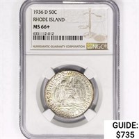 1936-D Rhode Island Half Dollar NGC MS66+