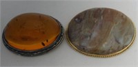 AMBER BROOCH IN SILVER FRAME & STONE BROOCH IN 14K