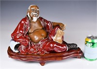 ZhuangJia (1931-2006) Shiwan Porcelain Statue w/St