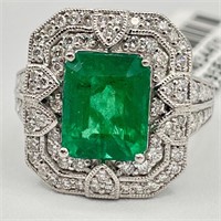 GIA Certified Platinum Emerald & Diamond Ring