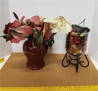 Potpourri Decor Lighted In Stand & Faux Flowers