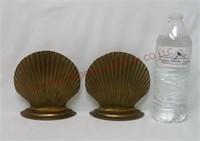 Vintage Brass Scallop Shell Bookends / Doorstops