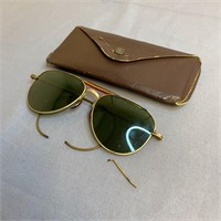 WWII Aviator Pilot Sunglasses Green Lenses, w Case