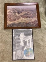 Framed Aerial View & Cowboy Picture