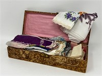 Pyrography Box with Vintage Handkerchief Hankies