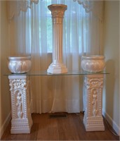 7 pcs. Pearl-painted Column / Jardiniere Set