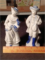 8" Porcelain Blue / White Colonial Figurines.