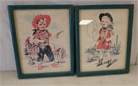 (2) B. LOPEZ PRINTS OF YOUNG COWBOY & COWGIRL,