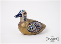 Brass and Hand Painted Ceramic Bird