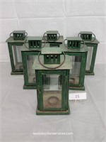 Six Matched Green Votive Candle Lanterns