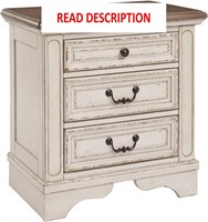 $232  Chipped White 3 Drawer Nightstand with Ports