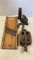 Spool, pulley, iron and slaw board