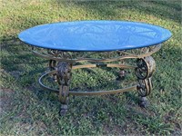 Glass Top Metal Base Oval Coffee Table