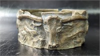 Rustic Vintage Heavy Longhorn Brass Ashtray Siged