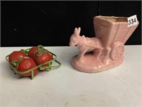 HORSE AND BUGGY VASE AND METAL BASKET WITH