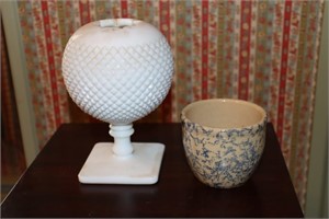 English hobnail milk glass vase and an R.R.P. Co