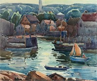 William Lester Stevens Harbor Watercolor on Paper