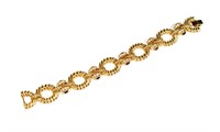Gold Tone & Faux Gem & Diamond Chain Bracelet