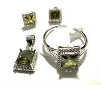 Sterling Silver Austrian Peridot Crystal Set