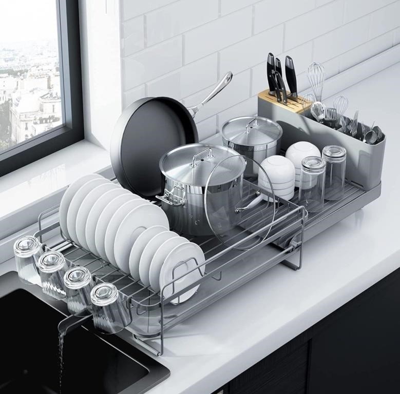 Large Dish Drying Rack Grey