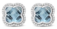18k Wgold 8.70ct Blue Topaz & Diamond Earrings
