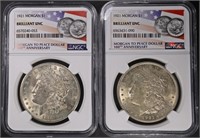 (2) 1921 MORGAN DOLLARS NGC BRILLIANT UNC