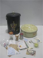 Ice Bucket & Tin W/Assorted Button Items See Info